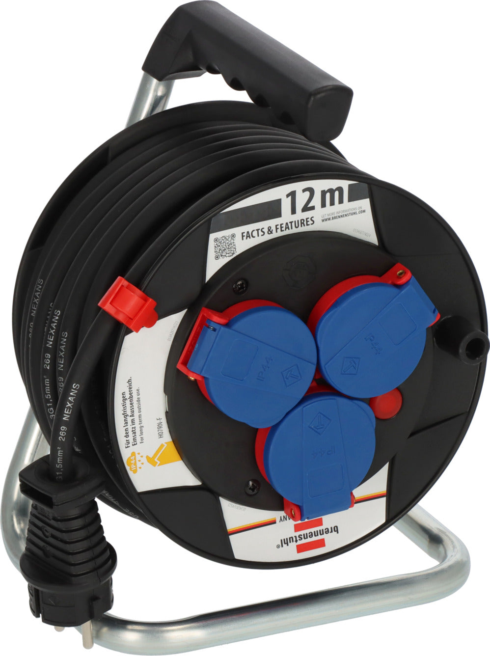 Brennenstuhl Cable Reel Black - 12 m - IP44 - Model 9123020115