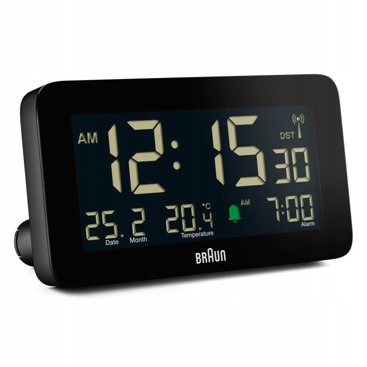 Braun BC10 Digital Alarm Clock - Rectangle Shape - Black - LCD Display - 12/24h - 67602