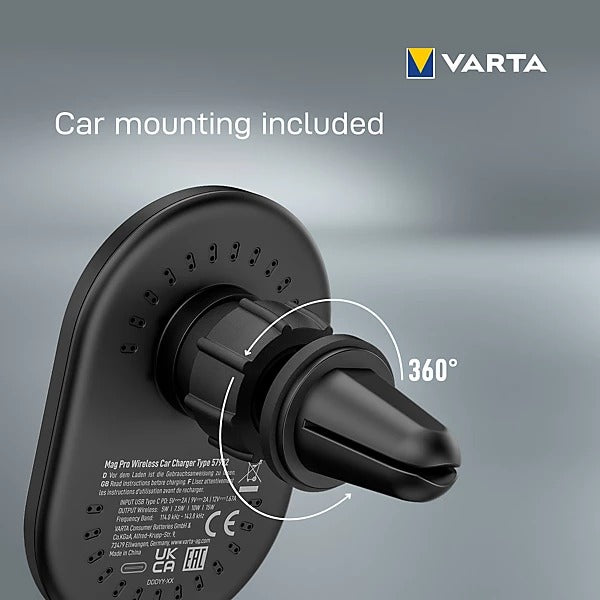 Varta Mag Pro Wireless Car Charger Box 57902101111 Induction Charging Standard Outputs Black (57902 101 111)