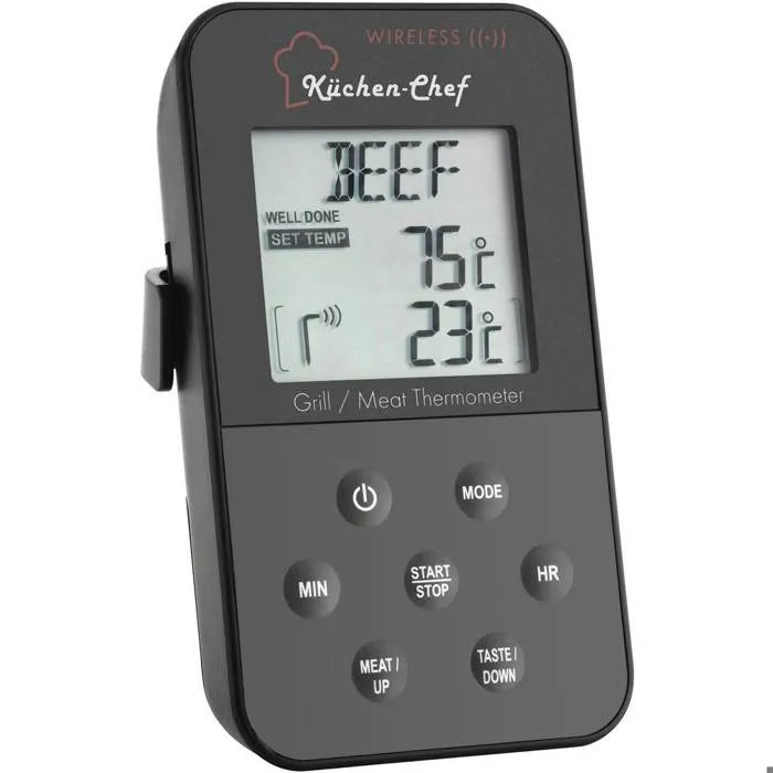 TFA Dostmann Grill Thermometer with Cable Sensor, Alarm, Timer for Low-Temperature Cooking - Model 14.1504