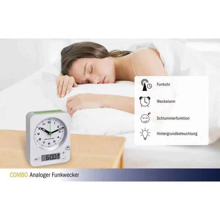 TFA Radio Alarm Clock White Fluorescent Hands 60.1511.02