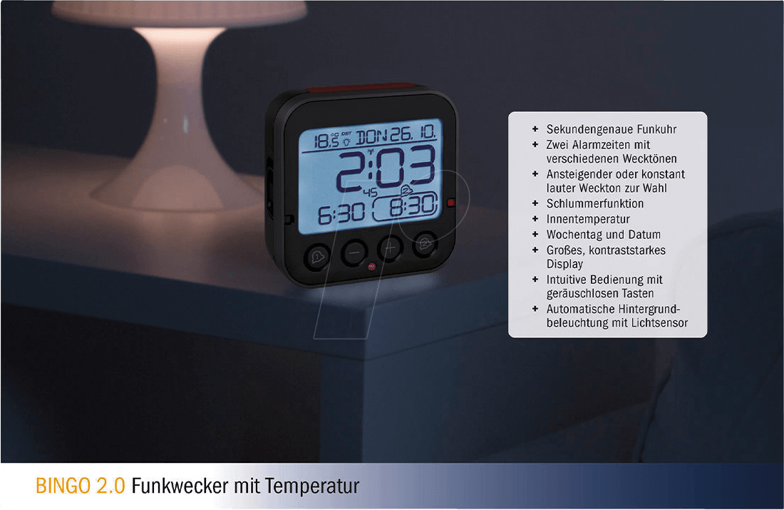 TFA 60.2550.01 Wireless Alarm Clock Black Alarm Times 2 (60.2550.01)
