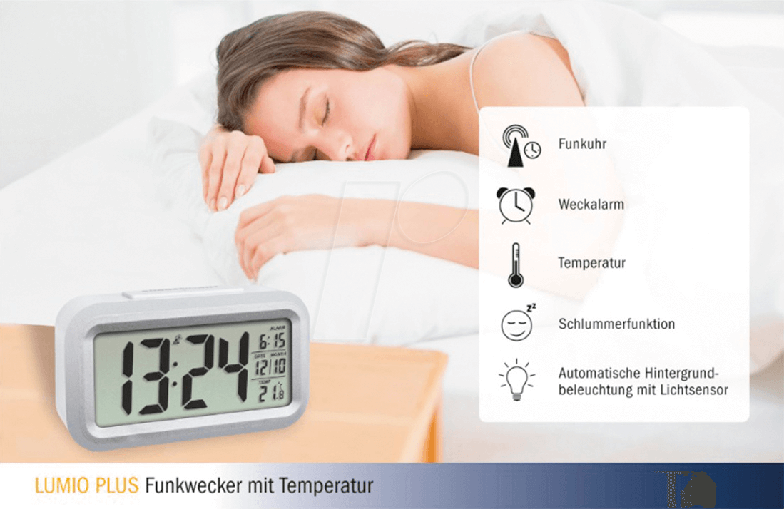 TFA-Dostmann Digital Alarm Clock Silver-White Rectangle 60.2553.02
