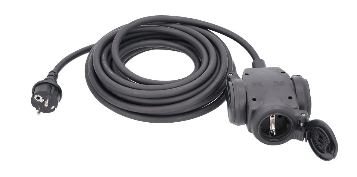 AS SCHWABE 3-Way Solid Rubber Distribution Socket IP44 with Rotating Hinged Covers - 5 m H07RN-F 3G2.5 3-Wege-Verteilerdose