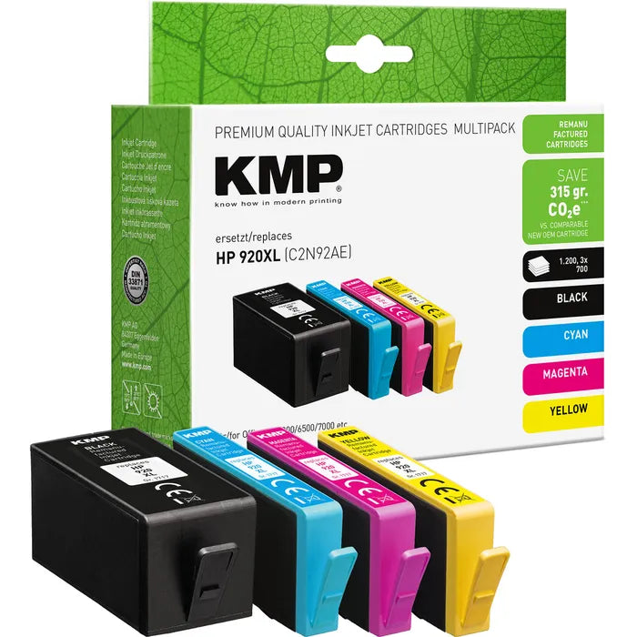KMP Printer Cartridges Black, Cyan, Magenta, Yellow Compatible with HP 920XL - 4-Pack C2N92AE