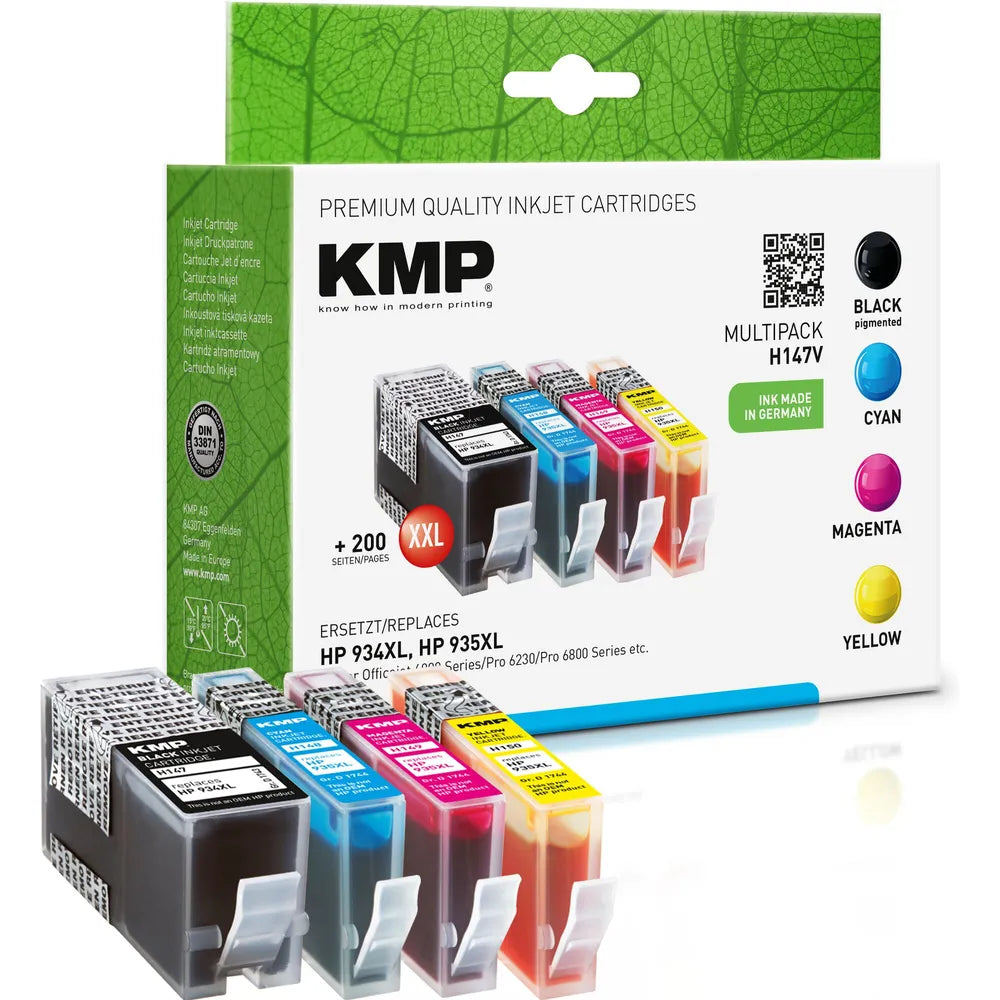 KMP Printer Cartridges - Black, Cyan, Magenta, Yellow - Compatible with HP 934XL/935XL - 4-Pack (X4E14AE)