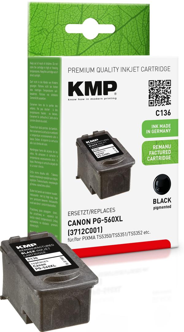 KMP Cartridge Canon PG-560XL/PG560XL Black 400 S. C136 Remanufactured (1581,4001)