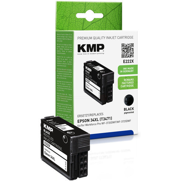 KMP E222X Compatible Black Ink Cartridge - Epson Workforce Pro WF-3720DWF/WF-3725DWF - 1 Piece