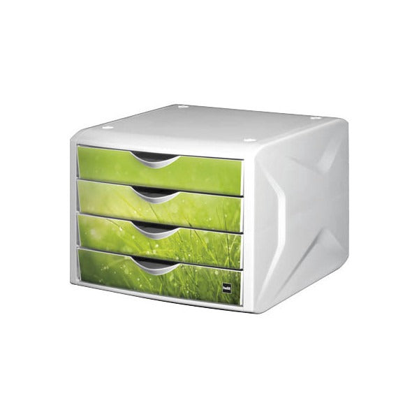 Plastic Drawer Organizer, 4 Drawers, Green and White, Easy to Clean