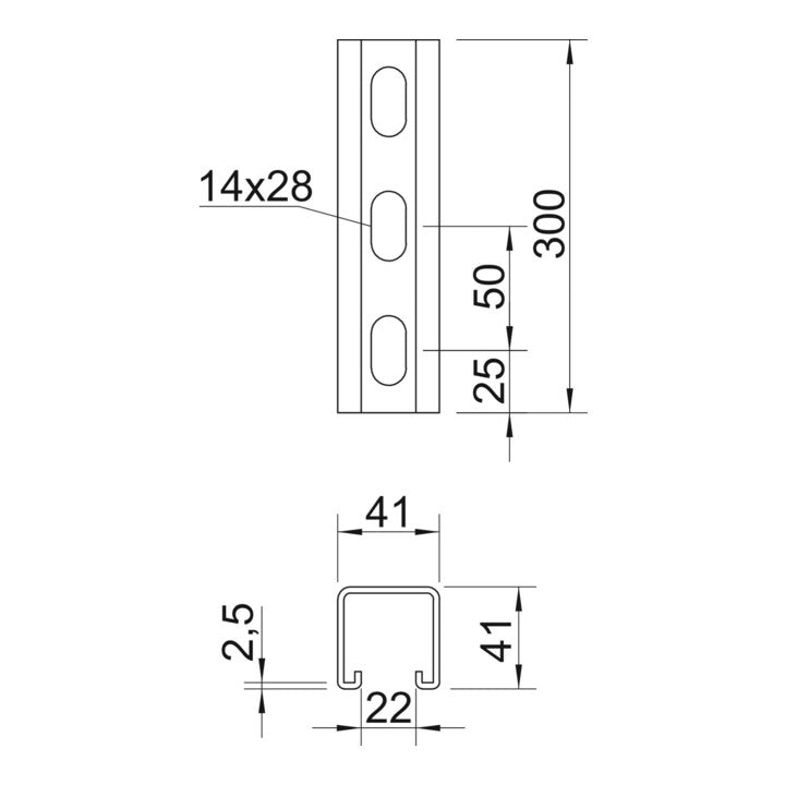 OBO Bettermann Profile Rail with Side Hole MS4141PP03