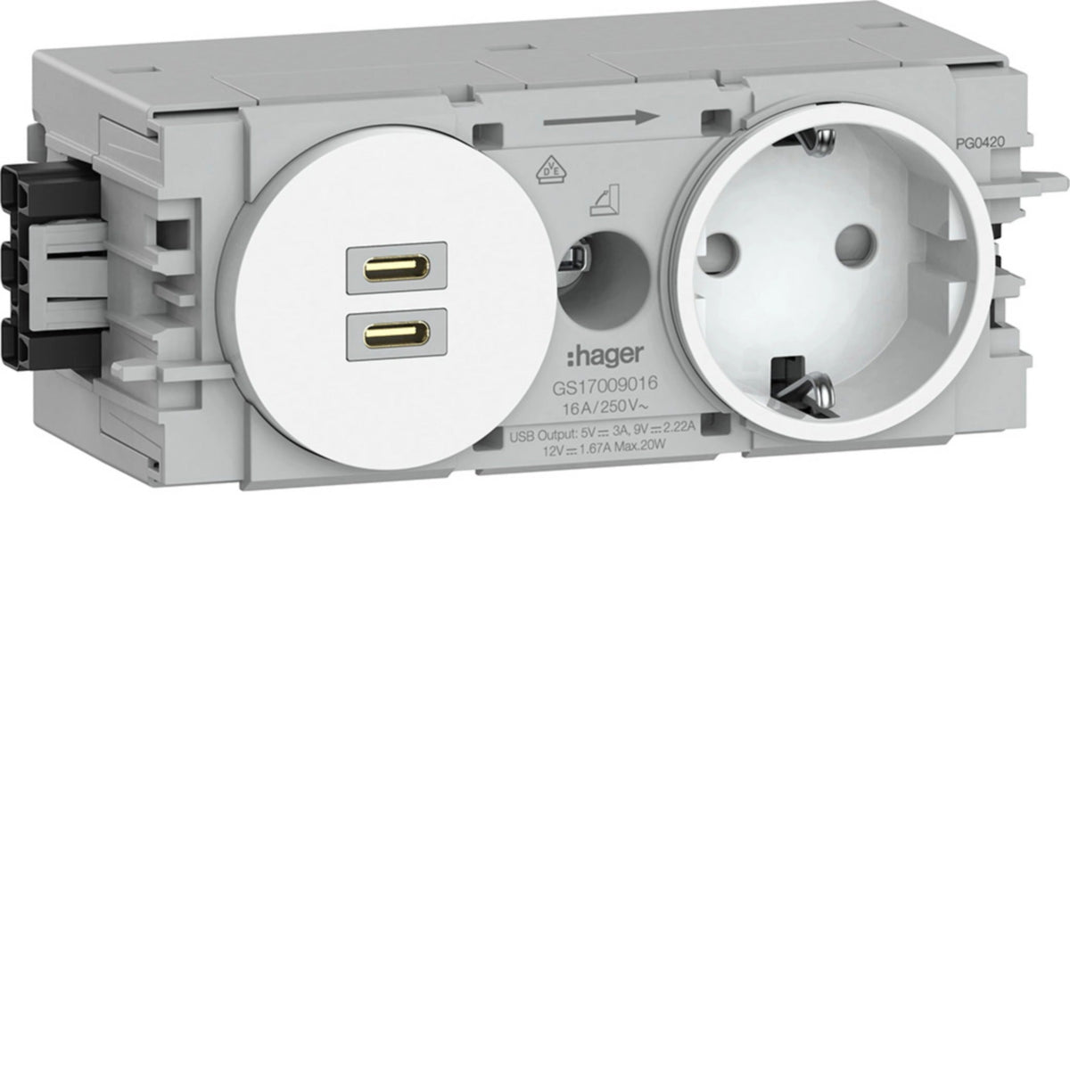 Hager Socket 1fGS17009016 USB Charger C+C PD 20W Winsta (GS17009016)