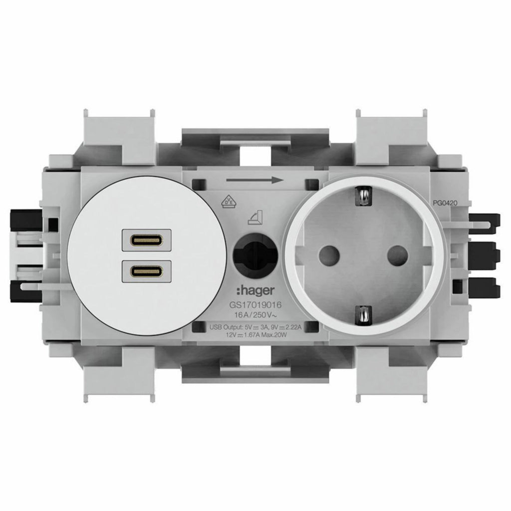 Hager Socket 1fGS17019016 USB Charger C+C PD 20W Winsta (GS17019016)