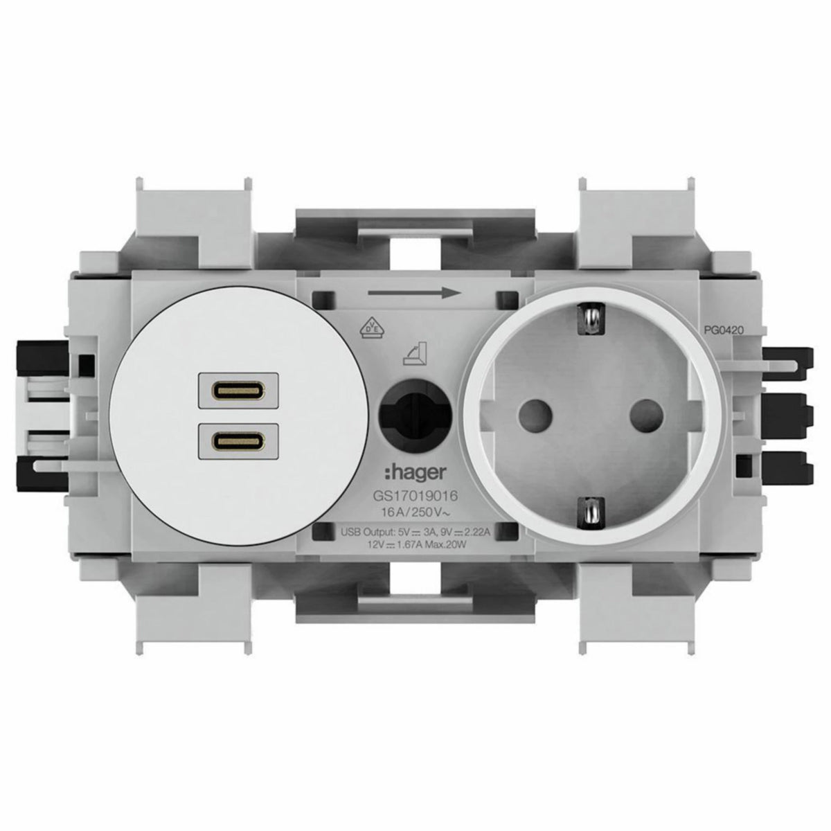 Hager Socket 1fGS17019016 USB Charger C+C PD 20W Winsta (GS17019016)