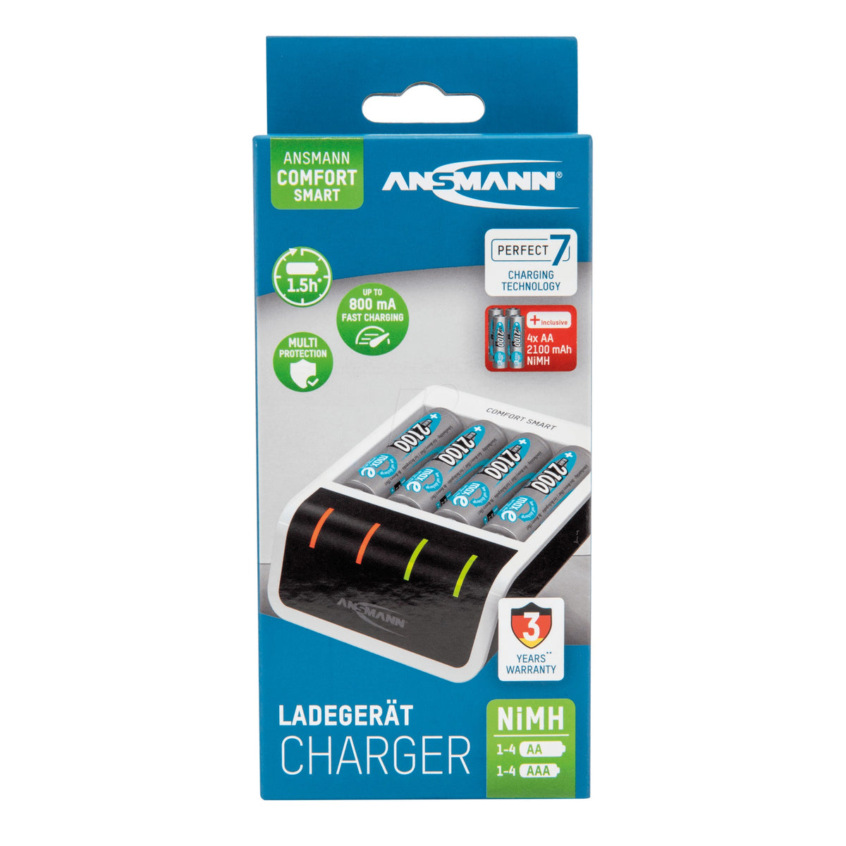 ANSMANN Comfort Smart USB Battery Charger 4xAA/AAA 2100 mAh Black, White 1001-0092-01