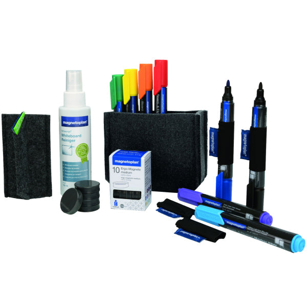 magnetoplan Whiteboard Essentials Kit - 1 ecoAware eraser, 1 MagnetoTray, 8 markers, 4 pen holders, 1 cleaner, 10 magnets (1230901)