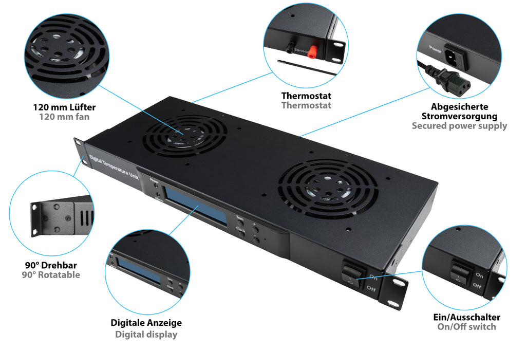 19" Digital Fan Unit with Two Fans, Thermostat and Alarm Function (GC-N0163)