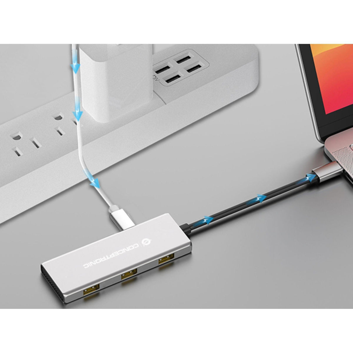 CONCEPTRONIC HUBBIES17G USB-C Hub - 7-Port - 100W PD - Model HUBBIES17G 4xUSB-C 3xUSB-A 100WPD o.N.0.25m