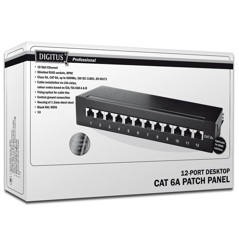 Assmann DIGITUS Desktop CAT 6A Patch Panel 12-port RJ45 Shielded Class EA DN-91612SD-EA 8P8C