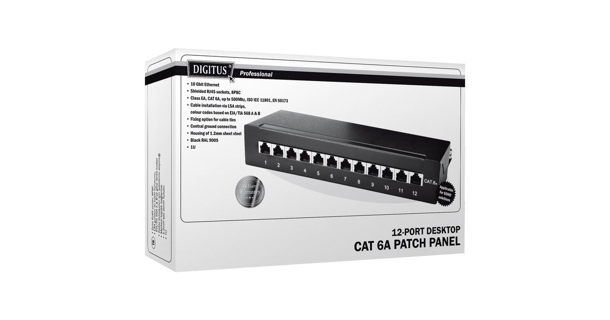 Assmann DIGITUS Desktop CAT 6A Patch Panel 12-port RJ45 Shielded Class EA DN-91612SD-EA 8P8C