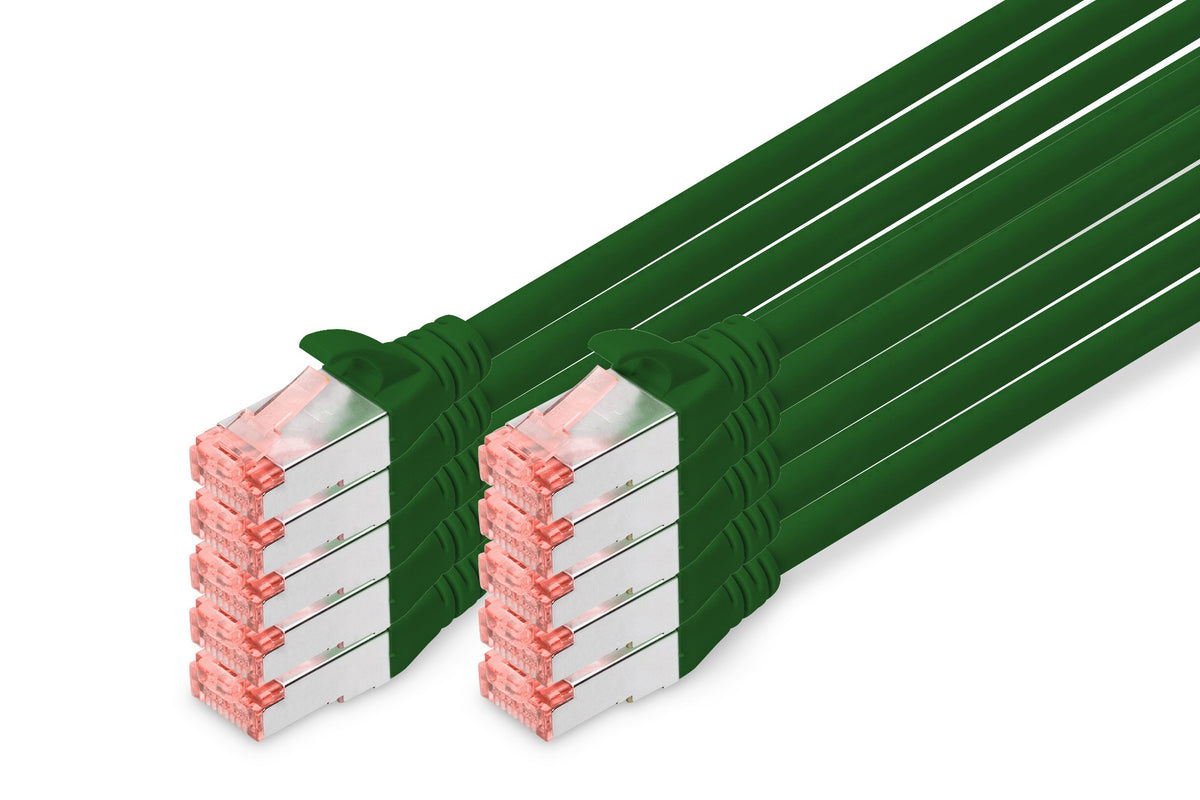 DIGITUS Professional Patch Cable, RJ-45 (M) to RJ-45 (M), 2.0 m, CAT 6e, Green (Pack of 10) (DK-1644-020-G-10)