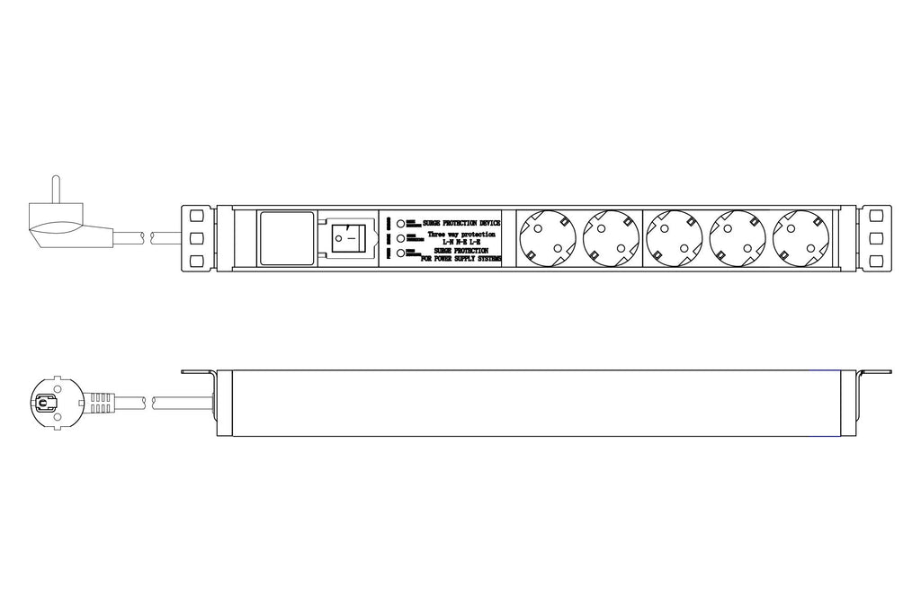 DIGITUS Power Distribution Unit, Rack-Mountable, AC 230 V, 3600 VA, 1-Phase, 5 Outputs, 1U, 48.3 cm (19")