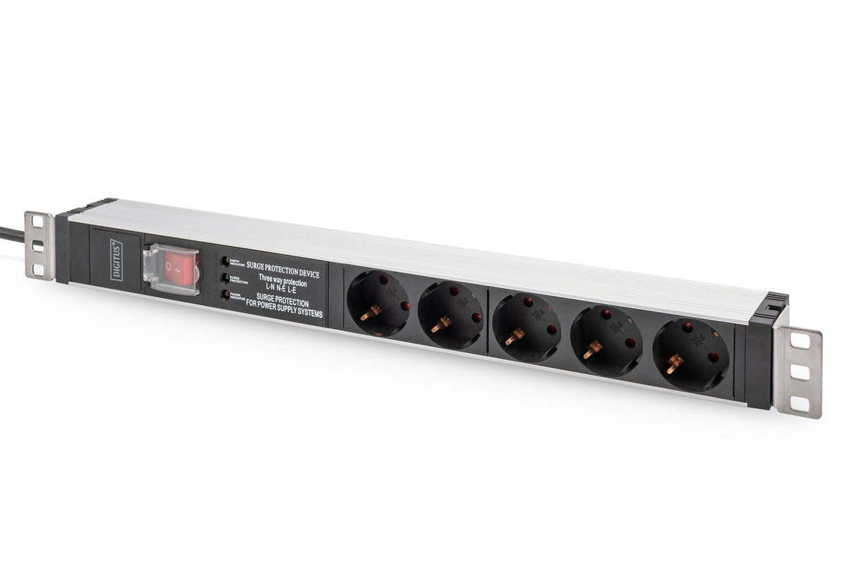 DIGITUS Power Distribution Unit, Rack-Mountable, AC 230 V, 3600 VA, 1-Phase, 5 Outputs, 1U, 48.3 cm (19")