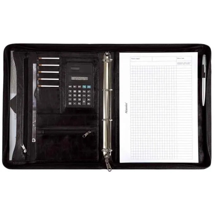 Alassio MASSA Ring Binder, A4, Faux Leather, Black Marbled, with Slip Pocket, Model 30065