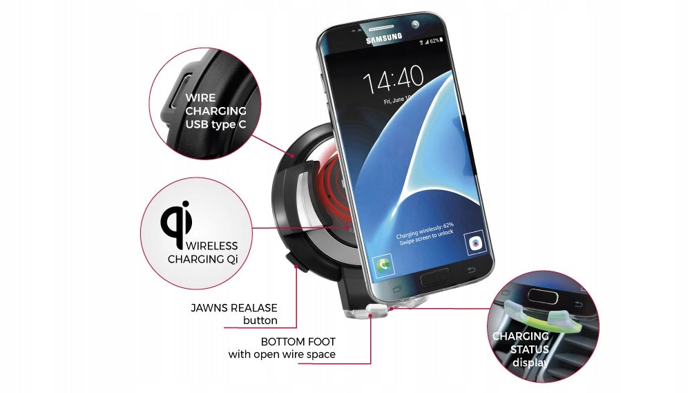 Bury PowerCharge Qi Smartphone Holder - USB/Qi Charging - Black - 01.1888.000A