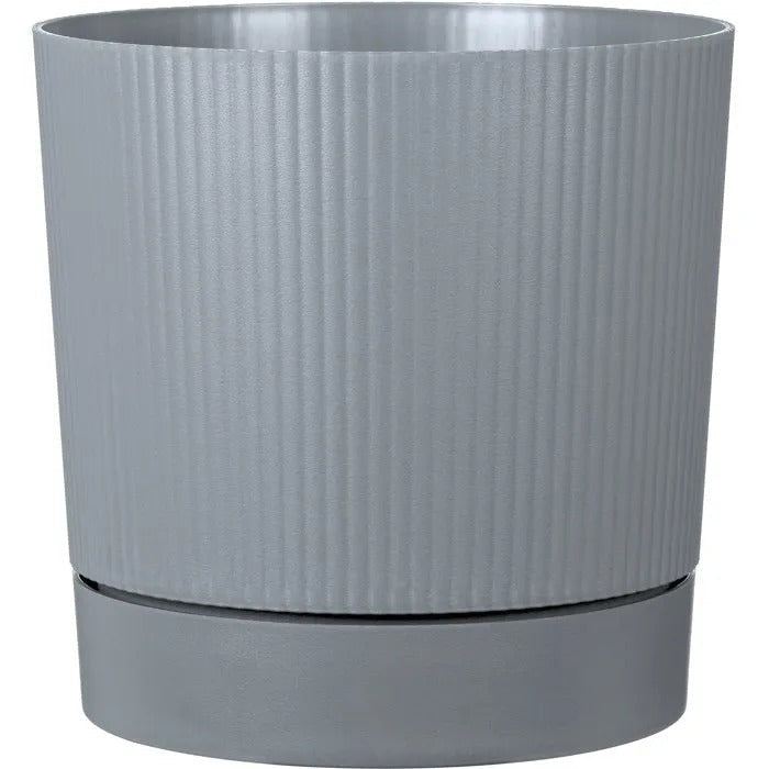 GARDEN ID Round Flower Pot with Reservoir - Lino - Ø 39 cm - 32 L - H 38 cm - Pure Grey