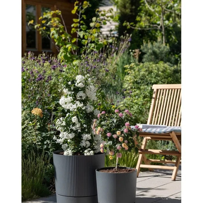 GARDEN ID Round Flower Pot with Reservoir - Lino - Ø 39 cm - 32 L - H 38 cm - Pure Grey