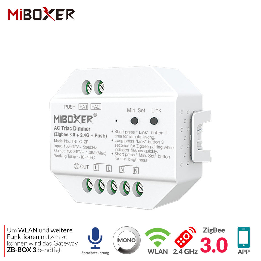 Miboxer Synergy 21 LED AC TRIAC Dimmer - Zigbee 3.0 + 2.4 G 3.0+2.4G+Push TRI-C1ZR