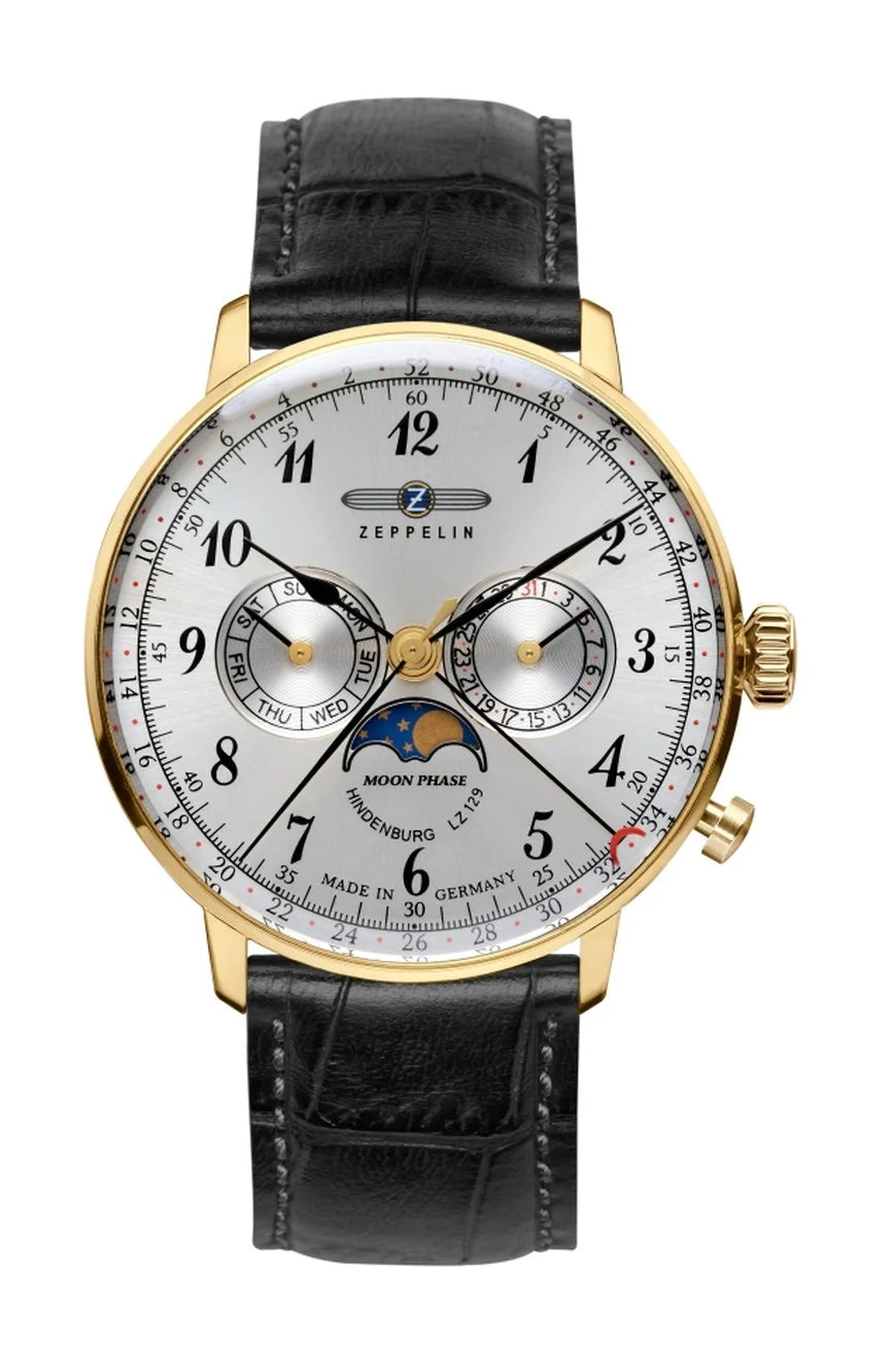 Zeppelin LZ129 Hindenburg Quartz Watch 7038-1 Black Leather Analog 3 ATM