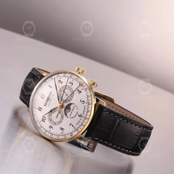 Zeppelin LZ129 Hindenburg Quartz Watch 7038-1 Black Leather Analog 3 ATM