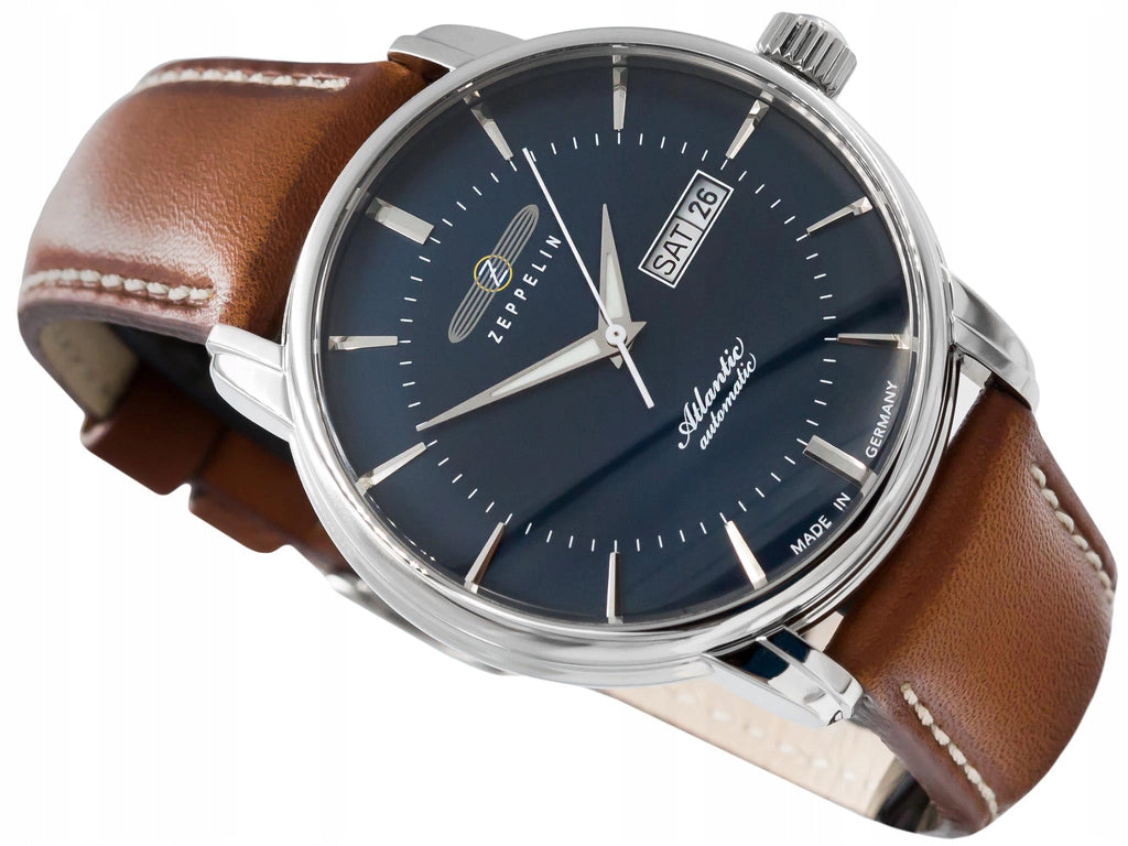 Zeppelin Atlantic Automatic Watch 8466-3 Stainless Steel Leather Blue Dial 50 M