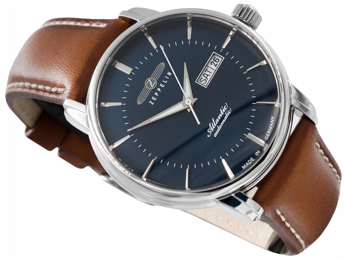 Zeppelin Atlantic Automatic Watch 8466-3 Stainless Steel Leather Blue Dial 50 M