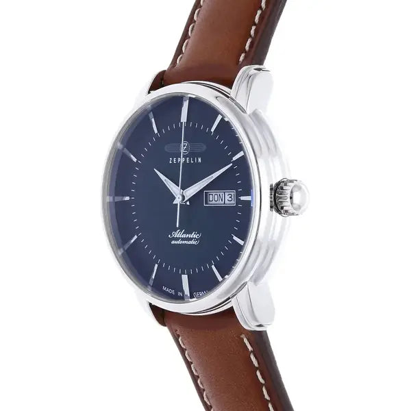 Zeppelin Atlantic Automatic Watch 8466-3 Stainless Steel Leather Blue Dial 50 M