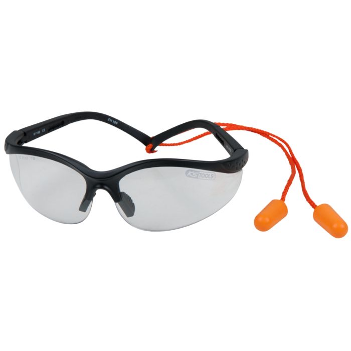 KS TOOLS Safety Glasses with Earplugs, Transparent (310.0176)