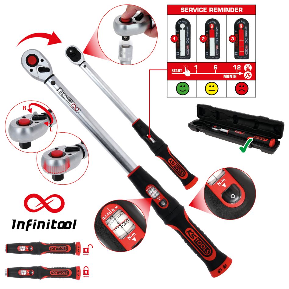 KS TOOLS Torque Wrench 3-18 lbf ft, 275 mm Length, 1/4" Square, Model 516.9012