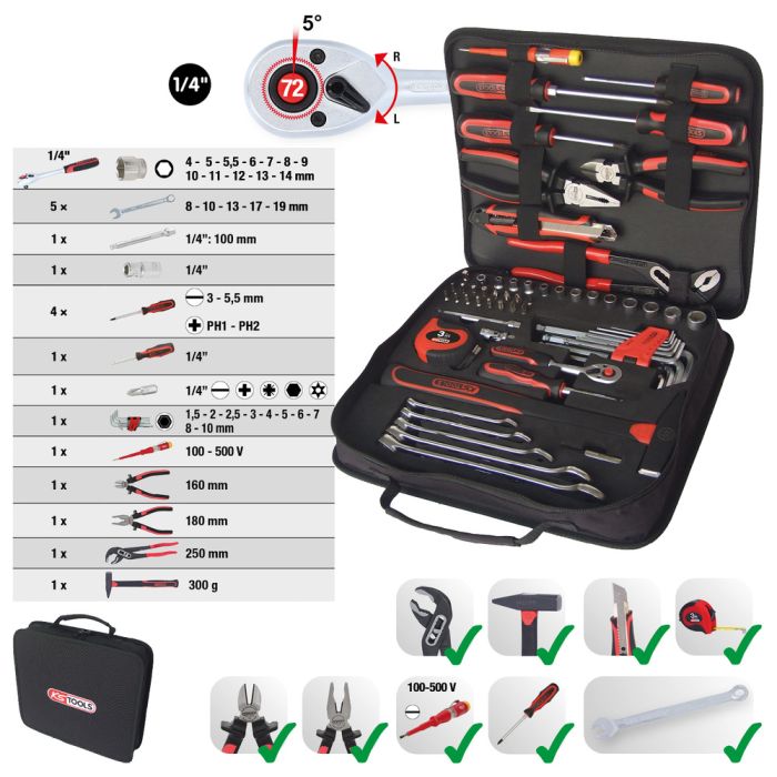 KS TOOLS 1/4" Universal Tool Bag 917.0062 Tool Set