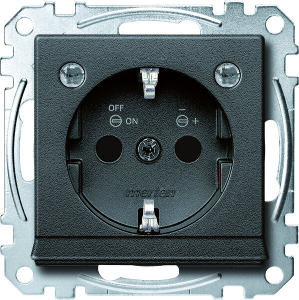 Merten SCHUKO Socket with Light Switch and LED Light - Anthracite - MEG2304-0414