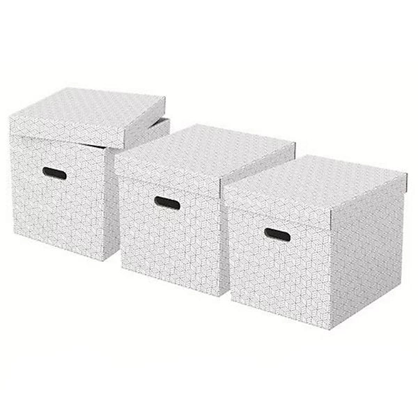Esselte Home Cube Storage Box Set of 3 White 100% Recycled Cardboard