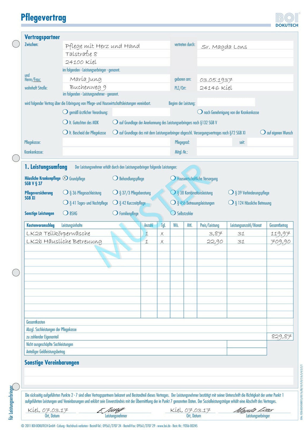 BOI Care Contract Forms 50 pcs 9206-00245