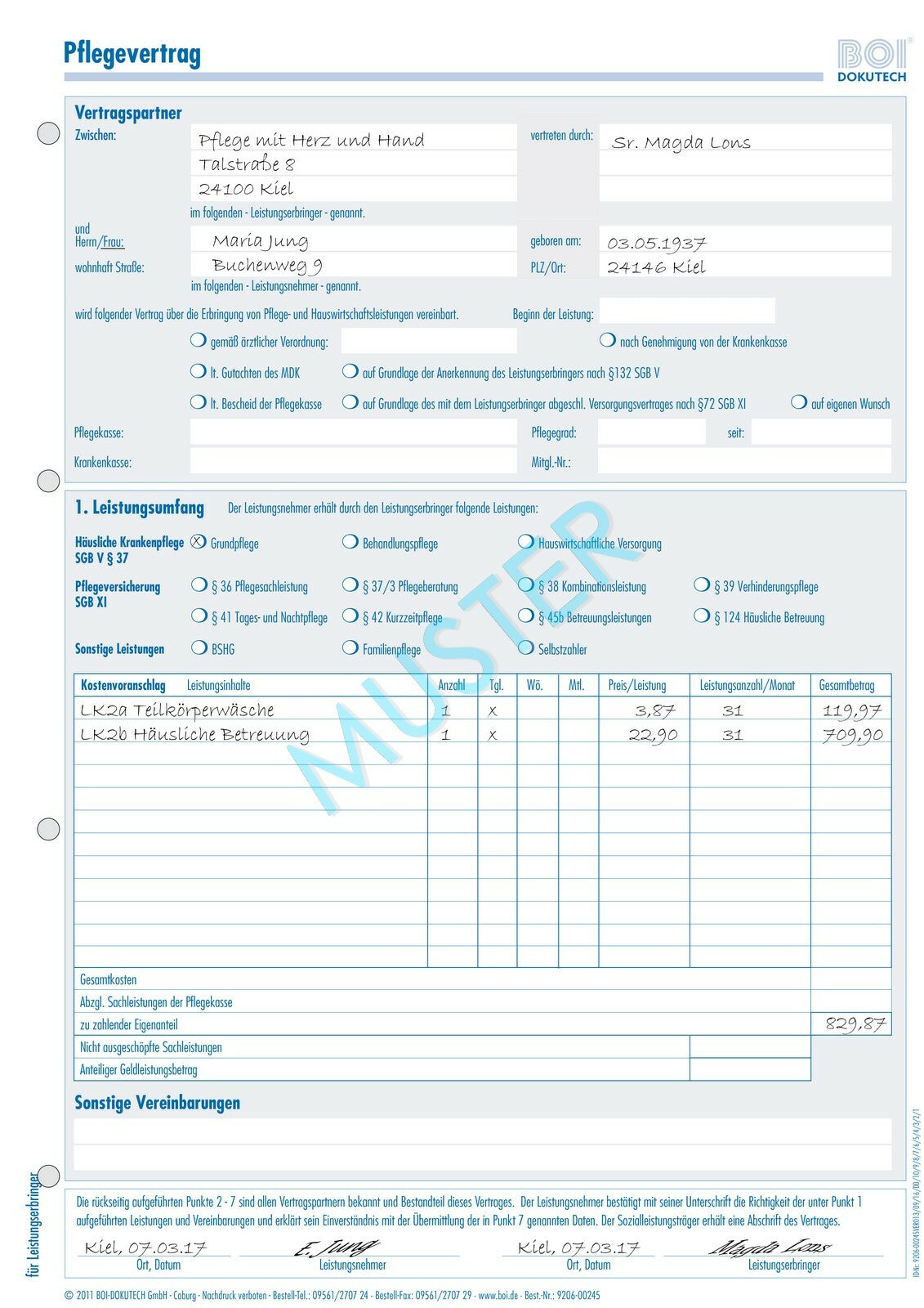 BOI Care Contract Forms 50 pcs 9206-00245