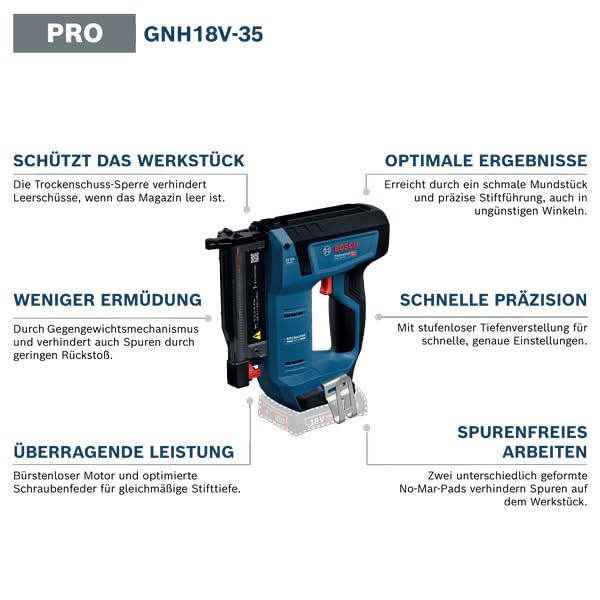 Bosch GNH 18V-35 Professional Cordless Wood Nailer - 18V - Without Battery - 0601482701