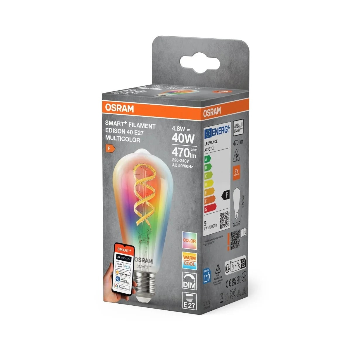 OSRAM SMART MATE 4.8W/827 230VFILRGBWE27 | Model: 4058075850781