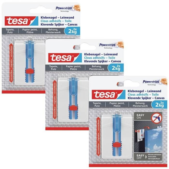 Tesa Adhesive Nail Set for Wallpaper and Plaster, 2 kg, Pack of 3 (77779-00500-00)