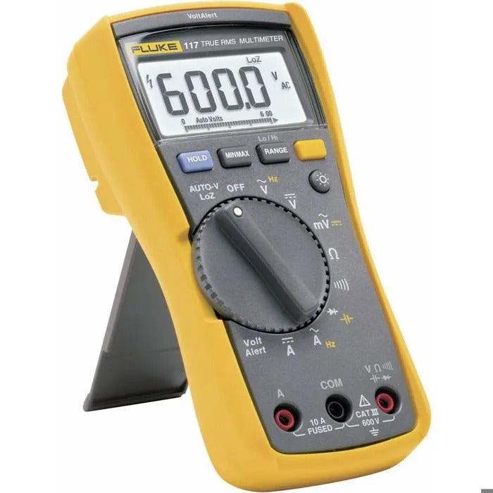 Fluke 117 Handheld Multimeter, Calibrated (ISO), Digital, CAT III, 600 V, Display (Counts): 6000 (2583647-ISO)