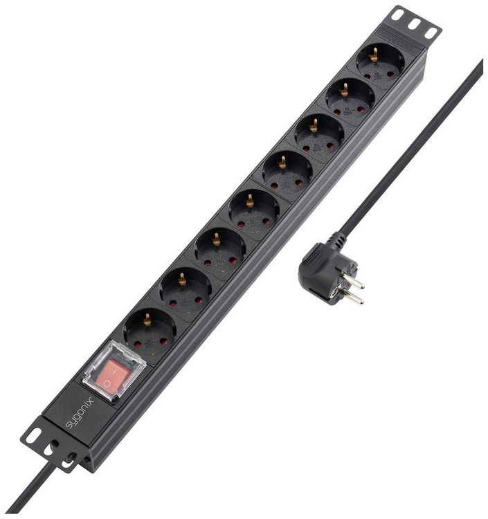 Sygonix SY-5799002 19-Inch 8-Way Power Strip - Black