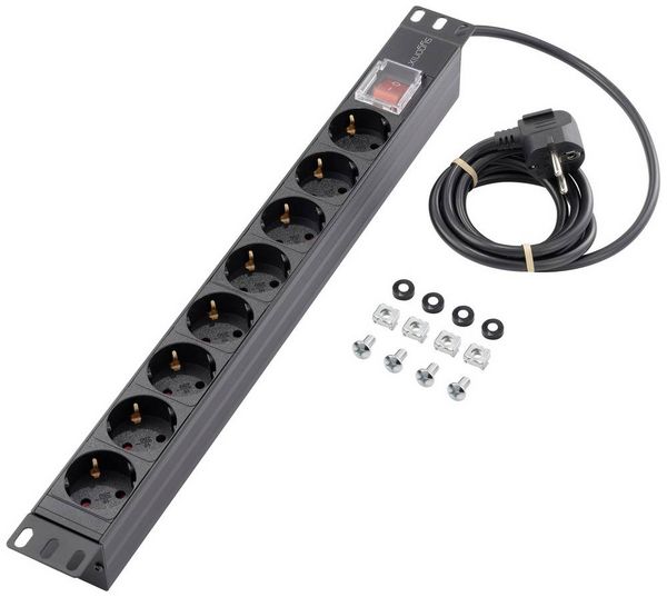 Sygonix SY-5799002 19-Inch 8-Way Power Strip - Black