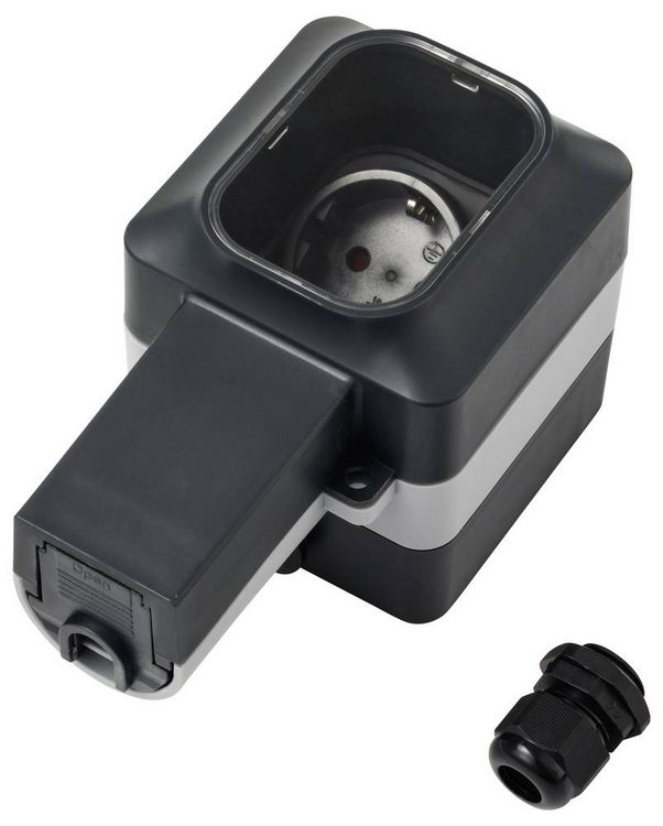 Sygonix SY-6670746 Lockable Surface-Mounted Socket, IP55, Grey